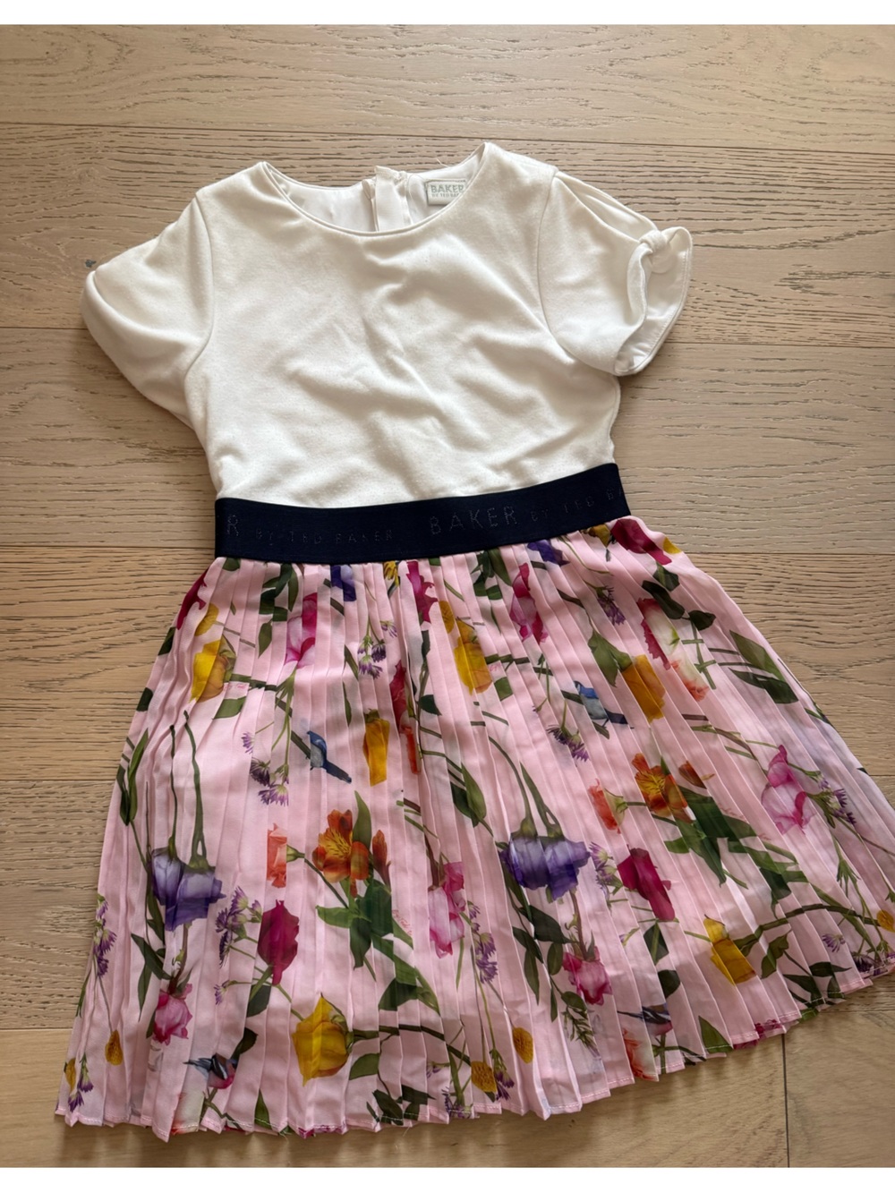 Ted Baker Pink Floral Skirt with Navy Waistband